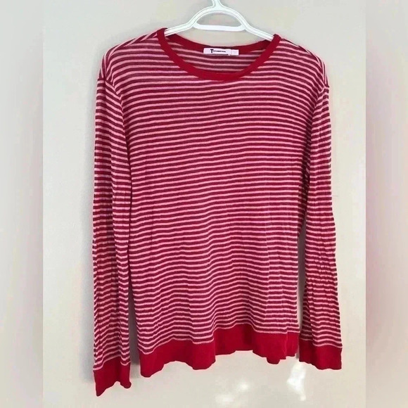 ❤️2/$50❤️[S]T BY ALEXANDER WANG CHERRY AND GREY STRIPE LINEN BLEND SWEATER - Picture 2 of 6